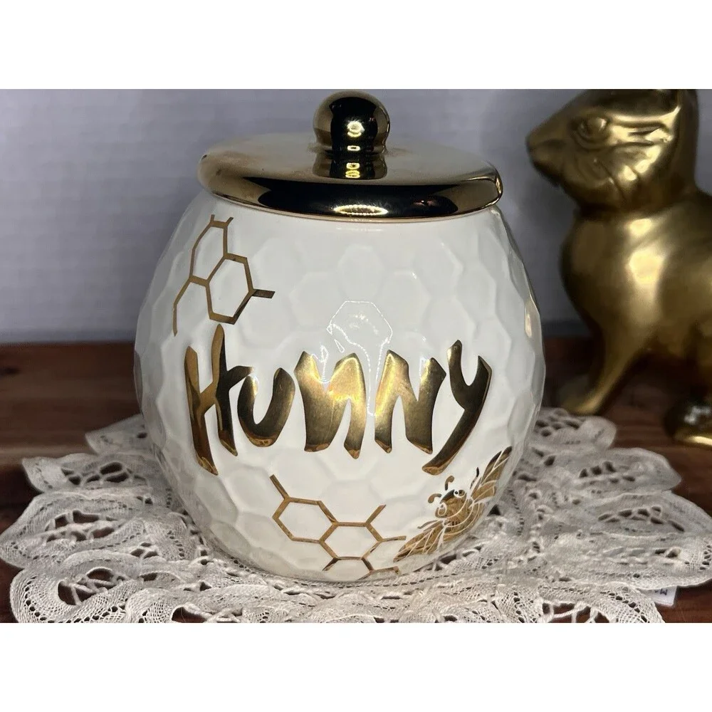 Disney Winnie The Pooh Honey Jar Candle Holder With Gold Lid
